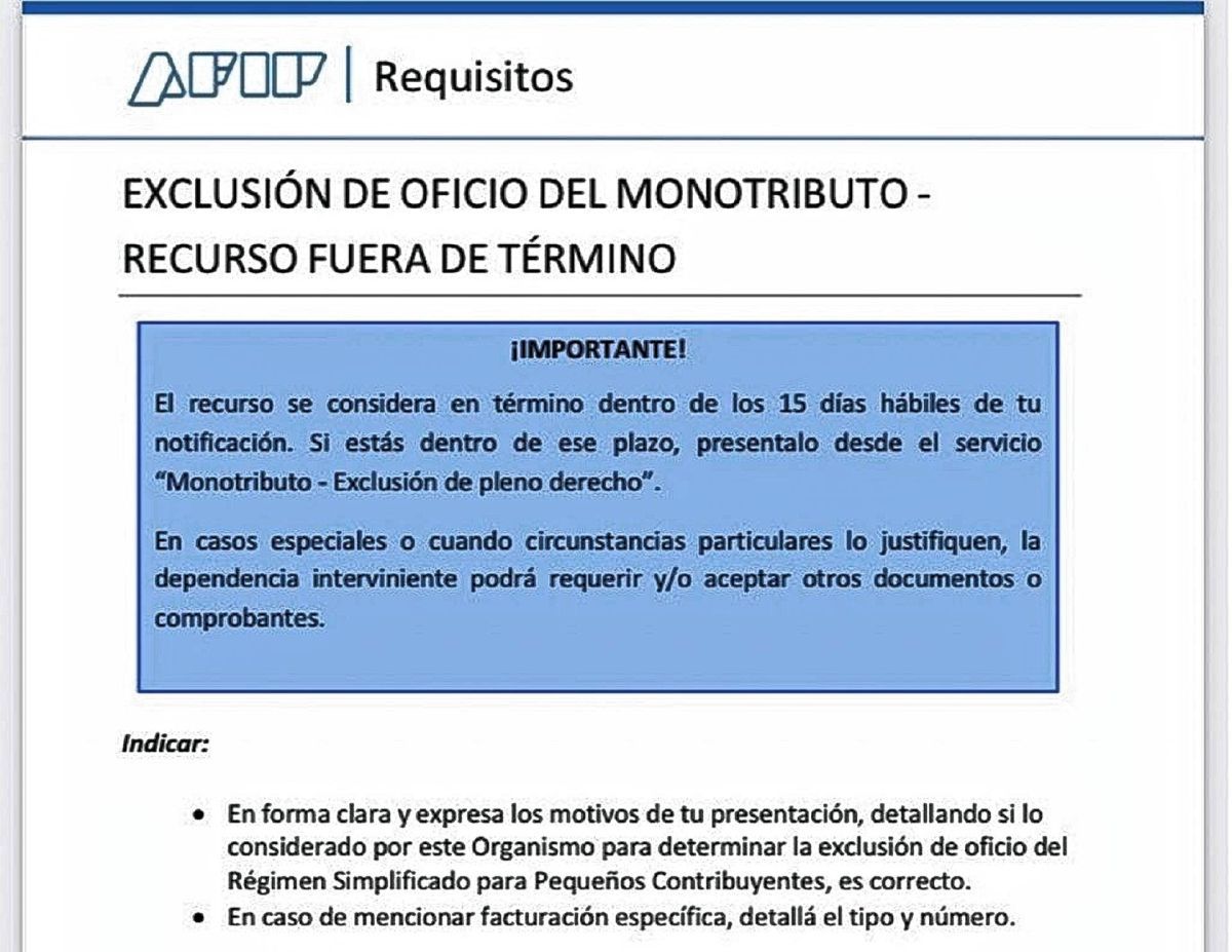 Monotributo: AFIP habilita trámites para apelar exclusiones y recategorizaciones de oficio fuera de término