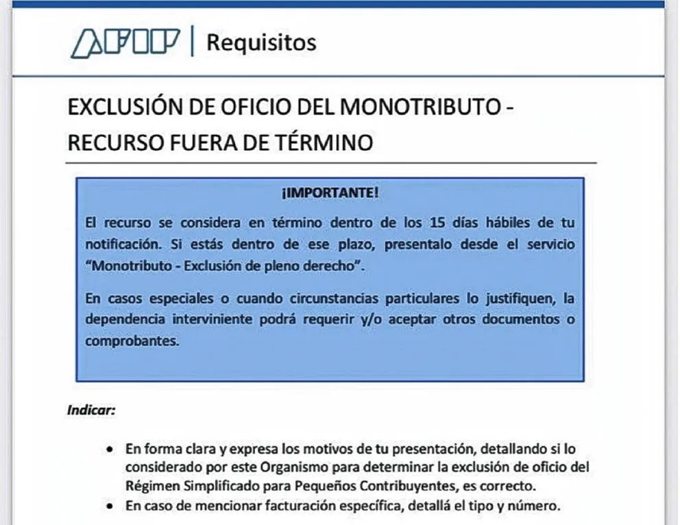 Monotributo: AFIP habilita trámites para apelar exclusiones y recategorizaciones de oficio fuera de término