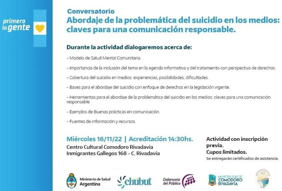 Salud invita a participar del conversatorio sobre el abordaje en los medios de la problemática del suicidio