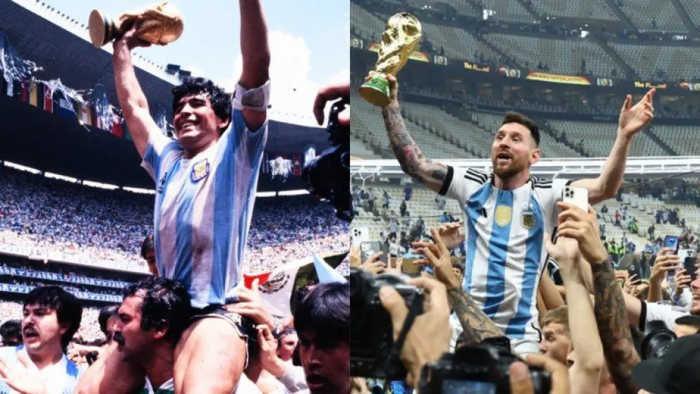 La misma imagen, 36 años después: Messi en la cima del fútbol igual que Maradona