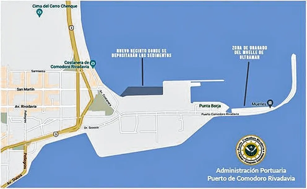 Se anunció la obra de mantenimiento de dragado de la hoya del muelle de ultramar del Puerto de Comodoro