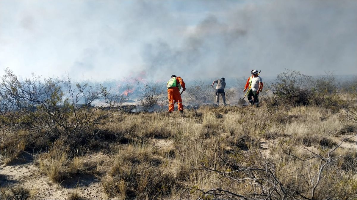 Combaten incendio en la zona de Bajo Gualicho