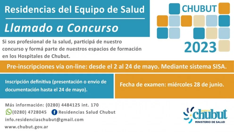 Provincia recuerda que se encuentra abierta la convocatoria a las “Residencias del Equipo de Salud 2023” 